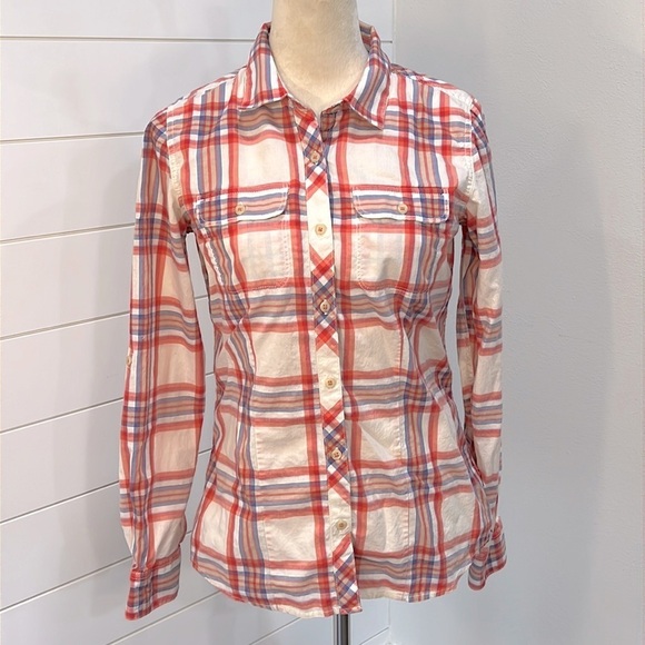 THE NORTH FACE BUTTON FRONT PLAID COTTON SHIRT SZ MED OUTDOOR WESTERN FALL - Picture 1 of 9